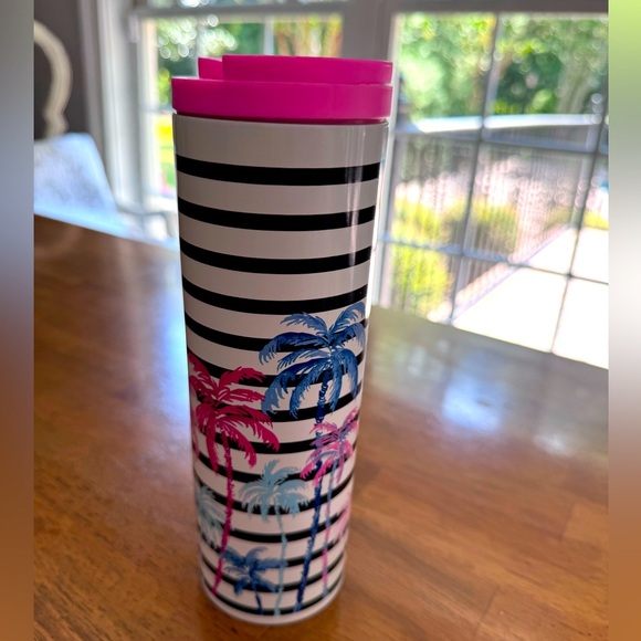 New In Box, Lilly Pulitzer 16 oz. Travel Mug, print is Desert Palm. - Picture 6 of 15